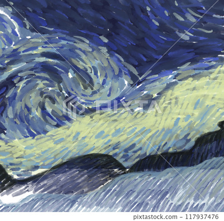 Starry night element illustration watercolor painting vincent van gogh style sky star 117937476