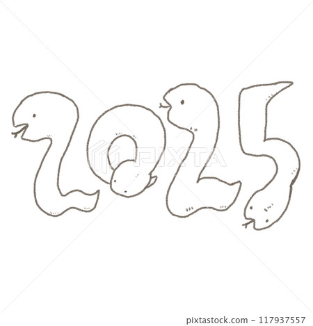 A loose line drawing of a snake in the shape of 2025 A loose line drawing of a snake in the shape of 2025 117937557