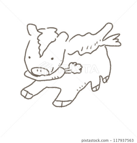A loose line drawing of a running horse with a carrot A loose line drawing of a running horse with a carrot 117937563