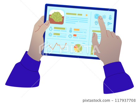 Agriculture app on tablet screen. Digital farming technology 117937708