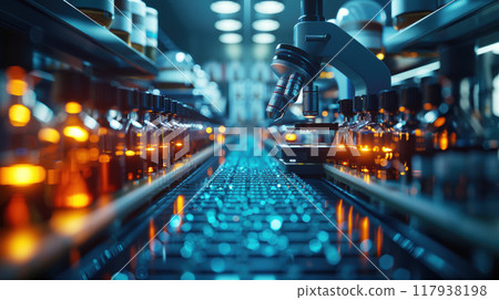 Technology of microscope in futuristic science and biotechnology and medical vaccine production line in laboratory of factory and hospital Technology of microscope in futuristic science and biotechnology and medical vaccine production line in laboratory of factory and hospital 117938198