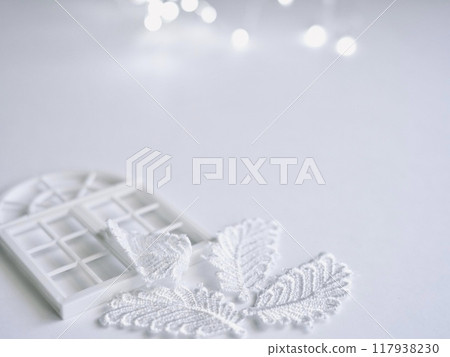 白色窗框和白色背景上的白色葉子 白色窗框和白色背景上的白色葉子 117938230