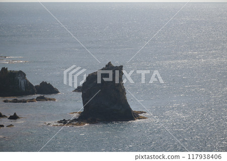 Cat Rock seen off the coast of Rebun Island 117938406