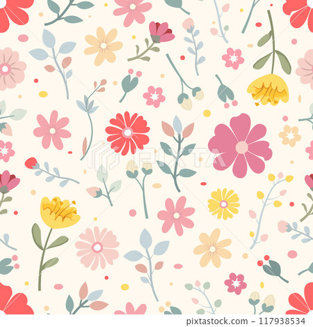 Flowers, beautiful floral seamless pattern, botanical decor 117938534