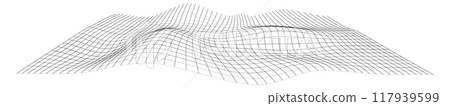 Black line wireframe grid. Topography landscape with wave 117939599