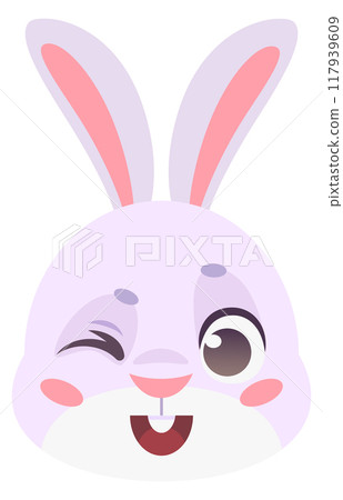 Winking rabbit emoji. Cute bunny. Animal emoticon - Stock