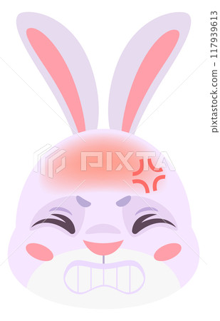 Rabbit with headache. Bunny head emoji. Migraine icon Rabbit with headache. Bunny head emoji. Migraine icon 117939613