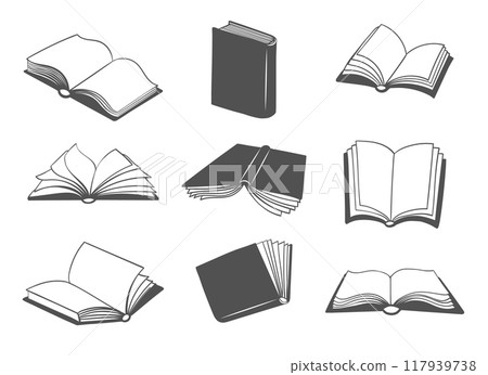 Opened and closed book icon set Opened and closed book icon set 117939738