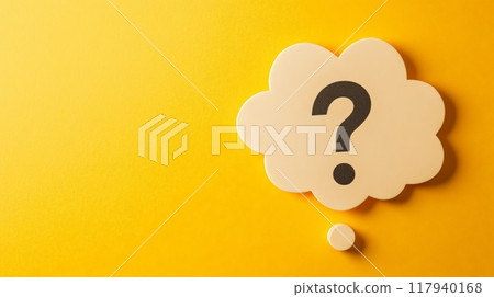 Thought bubble with a question mark on a yellow background. Concept of inquiry, curiosity, and brainstorming. Thought bubble with a question mark on a yellow background. Concept of inquiry, curiosity, and brainstorming. 117940168