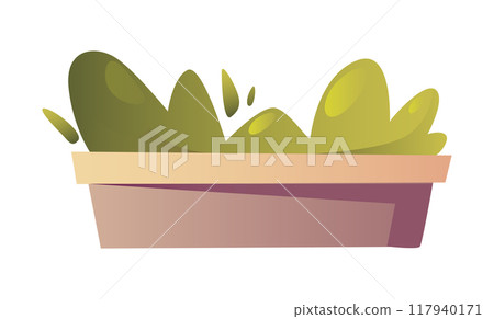 Green bush in brown rectangular planter flat vector illustration It is a simple vector illustration that uses clean shapes and modern flat design style 117940171