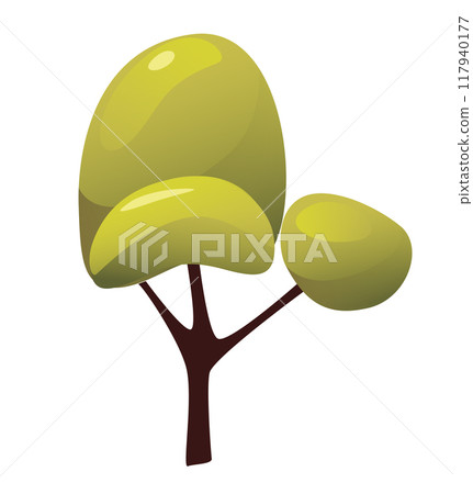 Simple flat vector illustration of a green tree with rounded shapes and brown trunk isolated on white background minimalistic design Simple flat vector illustration of a green tree with rounded shapes and brown trunk isolated on white background minimalistic design 117940177