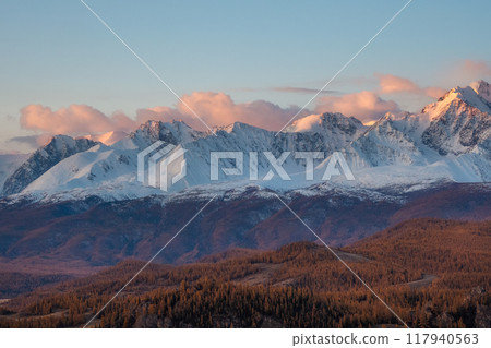Beautiful clouds at sunset in the mountains. 117940563