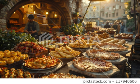 Street food market scene 117940606