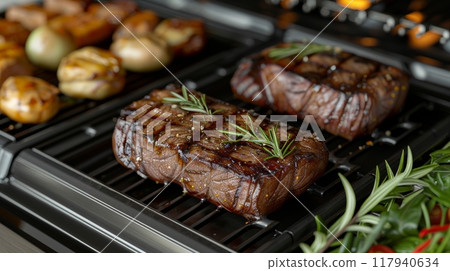 Grilled meat and vegetables Grilled meat and vegetables 117940634