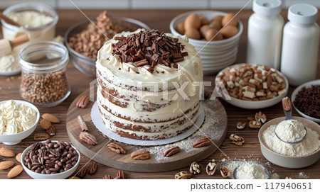 Baking a cake, mixing ingredients, decorating the finished product Baking a cake, mixing ingredients, decorating the finished product 117940651