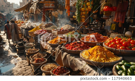 Street food market scene 117940663