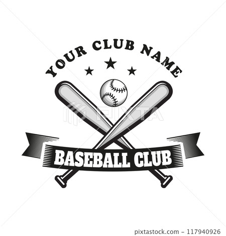 Crossed ball and bat design, Perfect Sports Logo for Baseball club team Crossed ball and bat design, Perfect Sports Logo for Baseball club team 117940926