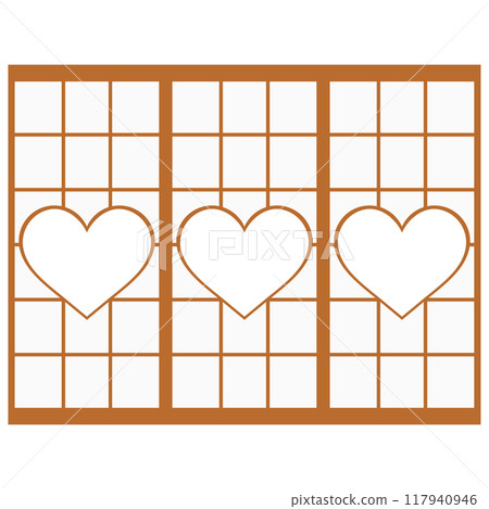 Heart-shaped design shoji screen illustration set Vector Japanese 117940946