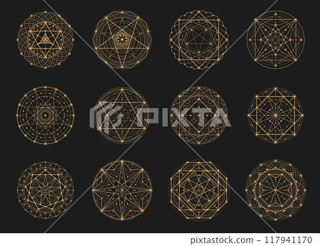 Sacred esoteric geometry signs and symbols of occult and mystery, vector icons. Sacred geometry of mason pyramid with pentacle star of astrology and alchemy or esoteric magic symbols for Tarot cards Sacred esoteric geometry signs and symbols of occult and mystery, vector icons. Sacred geometry of mason pyramid with pentacle star of astrology and alchemy or esoteric magic symbols for Tarot cards 117941170