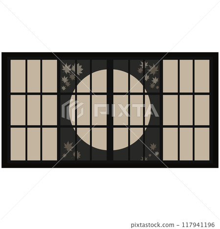 Black round shoji screen illustration Vector Round design Japanese 117941196