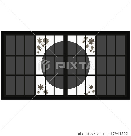Black round shoji screen illustration Vector Round design Japanese 117941202