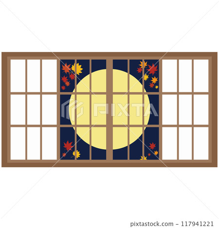 Full moon shoji illustration vector round design Japanese style 117941221