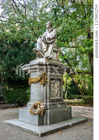 Justus Freiherr von Liebig memorial at Maximiliansplatz square of Munich, Germany. 117941254