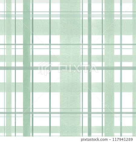 Pastel green gingham ornate seamless checkered pattern. Abstract laid tartan texture watercolor illustration. Brush stroke striped. For interior design, elegant textiles, stylish decor Pastel green gingham ornate seamless checkered pattern. Abstract laid tartan texture watercolor illustration. Brush stroke striped. For interior design, elegant textiles, stylish decor 117941289