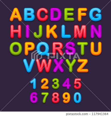 Colorful Jelly Alphabets Font. Glossy Kid ABC. Vector Colorful Jelly Alphabets Font. Glossy Kid ABC. Vector 117941364