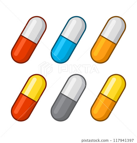 Color Medical Pill Icon Set. Capsules and Vitamins. Vector Color Medical Pill Icon Set. Capsules and Vitamins. Vector 117941397
