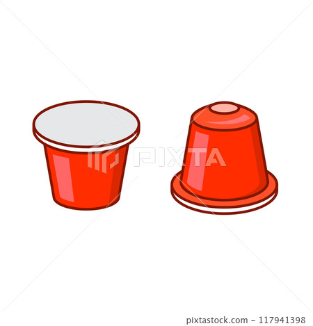 Red Coffee Capsule for Espresso Machine Icons Set. Vector Red Coffee Capsule for Espresso Machine Icons Set. Vector 117941398