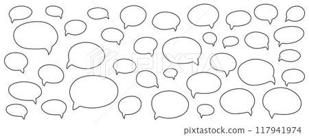 Oval and round chalk, crayon hand drawing speech bubble set. Vector stock grunge texture illustration isolated on white background for design template business presentation, school education. EPS 10 117941974