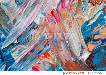 Multicolored canvas texture background with oil paints brush strokes. Artistic abstract picture concept. Generative AI 117942563