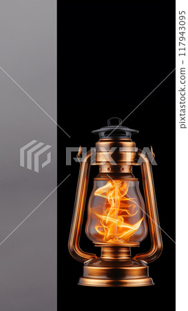 Beautiful, antique lantern on a black background. Copy space. Beautiful, antique lantern on a black background. Copy space. 117943095
