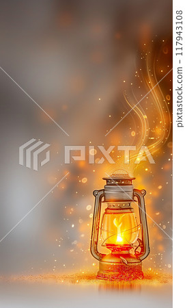 A beautiful, antique, kerosene lantern on a magical, festive background. Copy space. A beautiful, antique, kerosene lantern on a magical, festive background. Copy space. 117943108