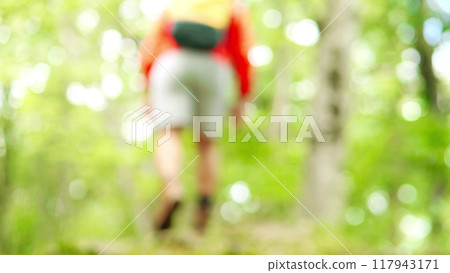 Blurred male hiker walks in the woods Blurred male hiker walks in the woods 117943171