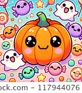 Colorful pumpkins and ghosts 117944076