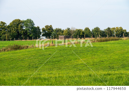 Green fields and meadows at the Flemish countryside in Affligem, Pajottenland, belgium Green fields and meadows at the Flemish countryside in Affligem, Pajottenland, belgium 117944650