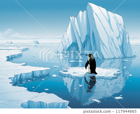 penguin standing on glacier 117944665