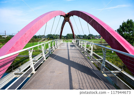 Denderleeuw, East Flemish Region, belgium, Aug 31, 2024 - The Schiptrekkersbrug bridge over the river Dender 117944673