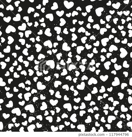 Seamless pattern with black and white ditsy hearts and grunge texture Seamless pattern with black and white ditsy hearts and grunge texture 117944796