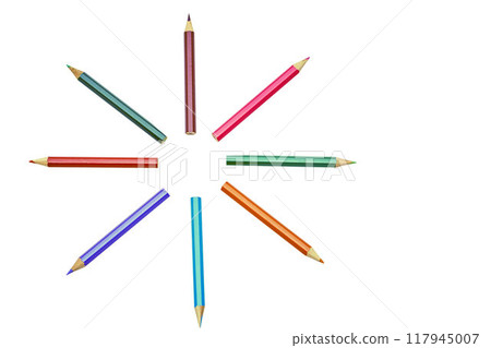 Colored pencils for drawing on paper on white, inspired.Educatuon,notice 117945007