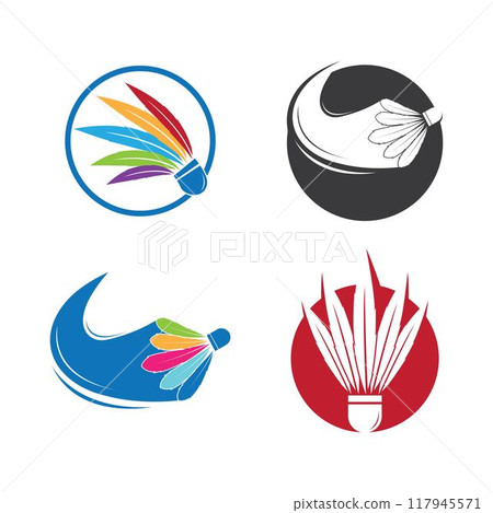 Badminton Logo vector icon illustration design template.Badminton Shuttlecock icon logo.Badminton sport logo template vector. Sport club logo concept 117945571