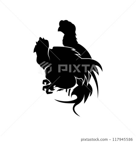 Silhouettes of fighting cocks. Vector illustration isolated on white background 117945586