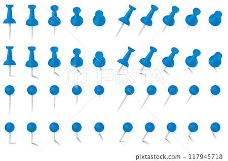 各種形狀的圖釘和圖釘的向量插圖集 117945718