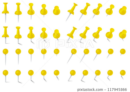 Vector illustration set of push pins and thumb tacks of various shapes 117945866