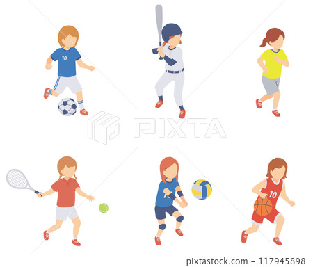 一個女孩享受運動的等距插圖 一個女孩享受運動的等距插圖 117945898