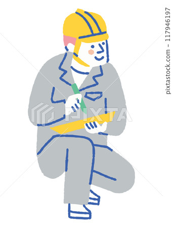 一個穿著工作服並檢查 some_color 的男人 一個穿著工作服並檢查 some_color 的男人 117946197