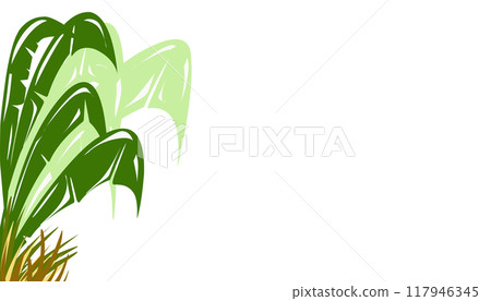 Background illustration of green plants of banana leaves and yellow grass Background illustration of green plants of banana leaves and yellow grass 117946345