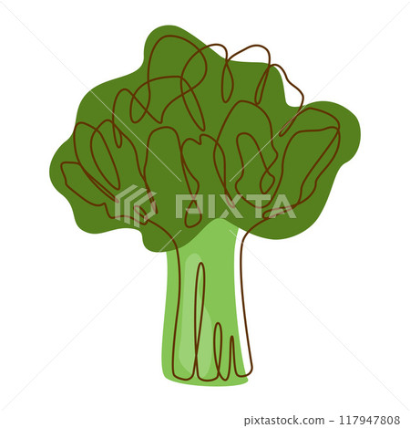 Healthy Green Food Ingredient Spinach Leaves Vegetable in Line Art Design 117947808